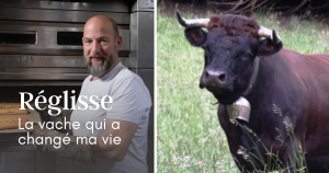 Un éleveur reconverti en boulanger avec sa vache
